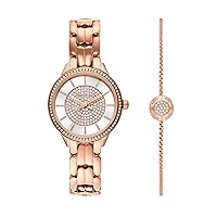 Michael Kors Tayrn Women's Watch and Bracelet Gift Set, Stainless Steel and Pavé Crystal Watch and Bracelet Gift for Women