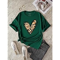 Women's Tops Sexy Tops for Women Shirts Heart and Leopard Print Tee Shirts for Women (Color : Dark Green, Size : Medium)