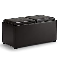 SIMPLIHOME Avalon 35 Inch Wide Contemporary Rectangle 5 Pc Storage Ottoman in Tanners Brown Vegan Faux Leather, For the Living Room, Entryway and Family Room