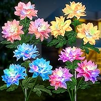 Ouddy Decor 4 Pack Solar Flowers Outdoor Waterproof, Solar Garden Lights with 12 Dahlia Flowers 42 Colorful LED Lights Solar Powered for Yard Fence Lawn Decor Mothers Day Gardening Gifts