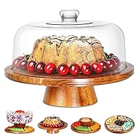 Homeries Acacia Wood Cake Stand with Lid, Cake Plate, (6 in 1) Multi-Functional Serving Platter, Large Cake Stand with Dome - Use as Cake Holder, Cake Cover