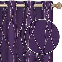Deconovo Room Darkening Curtains 84 Inches Long - Thermal Curtains for Winter, Purple Thermal Insulated Drapes, Gold Wave and Dots Foil Curtains with Grommet (52 x 84 Inch, Purple Grape, 2 Panels)