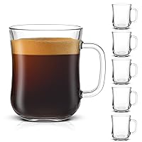JoyJolt Glass Coffee Cups - 15.5oz Diner Coffee Mugs Set of 6 Glass Coffee Mugs. Coffee Bar Accessories, Cafe Style Clear Coffee Mug, Cappuccino Cup, Latte Cup, Tea Cup, Large Espresso Glasses.