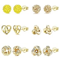 JeweBella 6 Pairs 925 Sterling Silver Post Stud Earrings Set for Women Girls Hypoallergenic Celtic Knot Earrings Set Zirconia Cartilage Earrings for Women Silver/Gold
