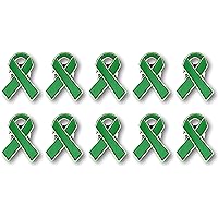 10 Pc Green Awareness Enamel Ribbon Pins With Metal Clasps - 10 Pins - Show Your Support For Adrenal Cancer, Cerebral Palsy, Kidney Disease, Liver Cancer, Organ Donation