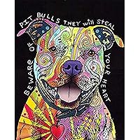 buyartforless Beware of Pit Bulls they Will Steal your Heart by Dean Russo 14x11 Dog Art Print Poster Colorful Collage,Multicolor,IC R705A
