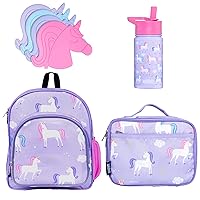 Wildkin Kids Lunch Box, 12 Inch Backpack, 14 Oz Steel Water Bottle, and Ice Pack Bundle for a Convenient, Refreshing, and Delightful Meal Companion (Unicorn)