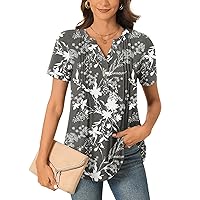 Bestbee Women's Short Sleeve Button-Down Shirts V Neck Tunic Tops 2024 Summer Tops Casual T-Shirts Dressy Blouses