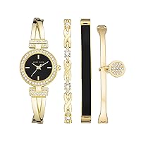 Anne Klein Women's Premium Crystal Accented Bangle Watch and Bracelet Set, AK/2238