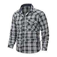 Flygo Men's Plaid Flannel Shirts Pearl Snap Long Sleeve Checkered Western Cowboy Brushed Button Down Regular Fit Shirt