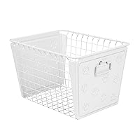 Spectrum Macklin Paw Printed Wire Basket Medium with Label Plate (White) - Storage Bin & Décor for Bathroom, Closet, Pantry, Under Sink, Toy, Shelf, Kitchen, & Nursery Organization
