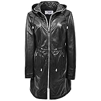 DR259 Women's Real Leather Hooded Parka Coat Black