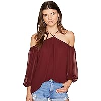 1.STATE Womens Sheer Knit Blouse, Red, Small