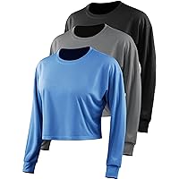 CADMUS Workout Shirts Dry Fit Crop Tops Mesh Athletic Shirts for Women Short/Long Sleeve 3 Pieces