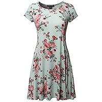 Made by Emma Women's Casual Short Sleeves Loose Flare Floral Print Mini Dress