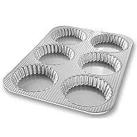 USA Pan Bakeware Aluminized Steel Mini Fluted Tart Pan, 6-Well