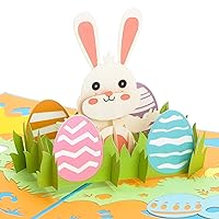 Ribbli Easter Cards, Bunny and Eggs Handmade 3D Pop Up Easter Card, Greeting Card, Rabbit Card, Happy Easter Card, with Envelope