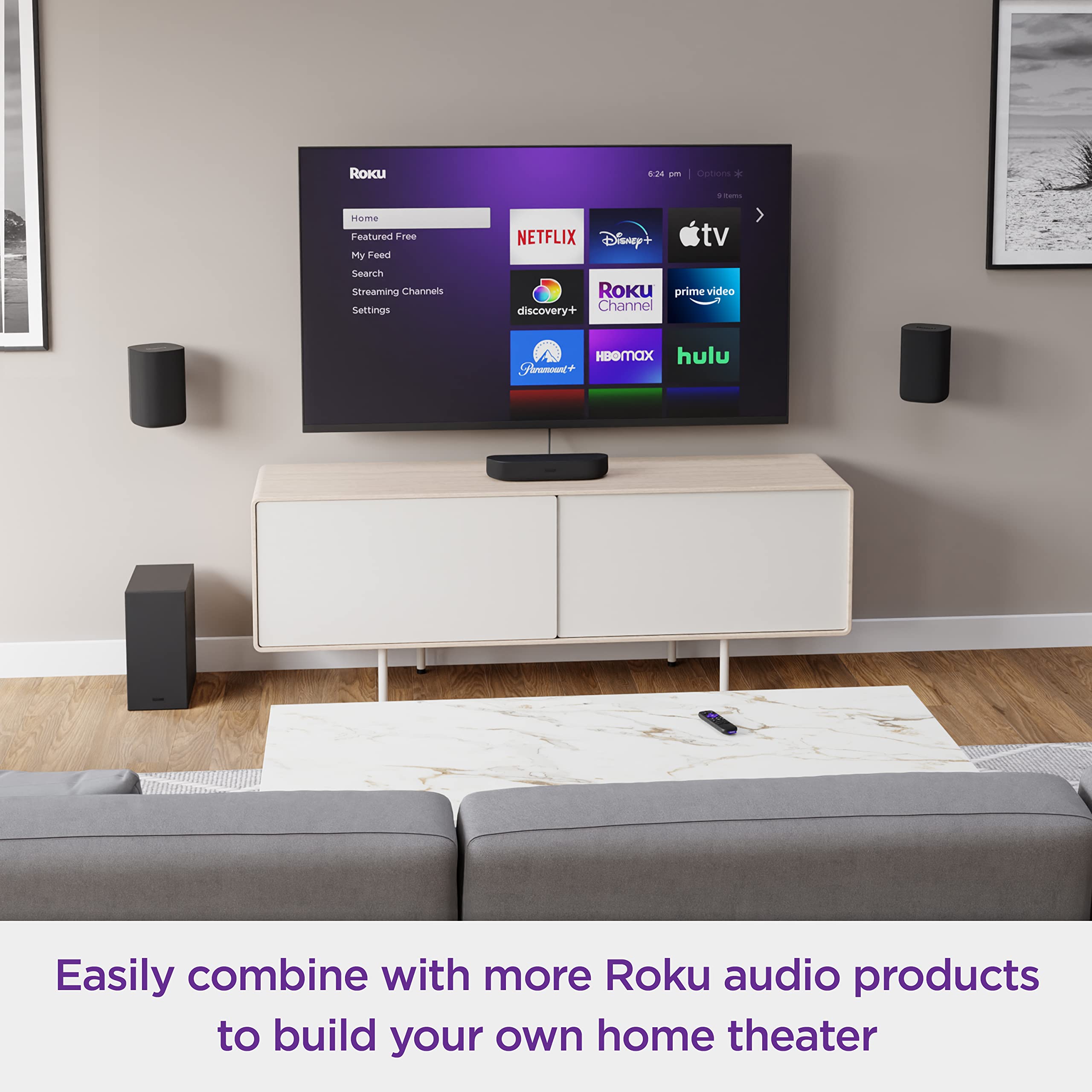 Roku Streambar & Roku Wireless Bass | 4K HDR Streaming Device & Premium Soundbar All in One, Wireless Subwoofer, Roku Voice Remote, Free & Live TV