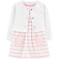 Carter's Baby Girls' 2-Piece Bodysuit Dress and Cardigan Sets (Neon Orange/White, Newborn)