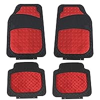 Automotive Floor Mats - Heavy-Duty Metallic Rubber Floor Mats for Cars, Universal Fit Full Set, Climaproof & Trimmable Floor Mats for Most Sedan, SUV, Truck, Red