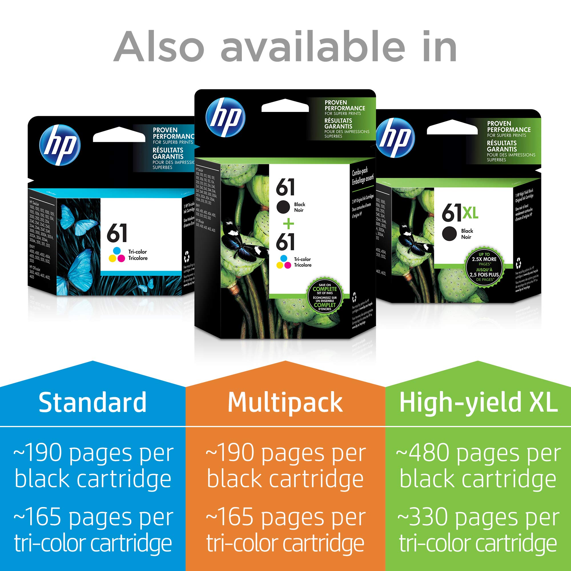 HP 61 | 2 Ink Cartridges | Black | Works with HP DeskJet 1000 1500 2050 2500 3000 3500 Series, HP ENVY 4500 5500 Series, HP OfficeJet 2600 4600 Series | CZ073FN