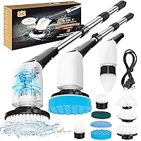 Electric Spin Scrubber,Bathroom Cleaning Brush,Shower Scrubber with Long Handle 8 Replaceable Brush Heads Voice Broadcast 3 Rotating Speeds,Tub Scrubber,Cordless Power Cleaning Brushes Floor Tile