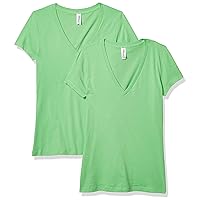 Women's Jersey Short-Sleeve Deep V-Neck T-Shirt-2 Pack