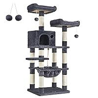 Cat Tree, Cat Tower for Indoor Cats, 56.3-Inch Cat Condo with Scratching Posts, Hammock, Plush Perch, Smoky Gray UPCT15GYZ