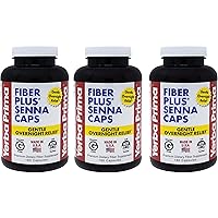 Yerba Prima Fiber Plus Senna Capsules, 180 Count (Pack of 3) - 118 Servings of Gentle Overnight Relief, USA Made, Non-GMO, Certified Gluten-Free, for Short-Term Use to Restore Regularity