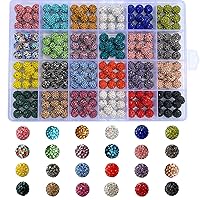 240pcs 24 Colors Rhinestones Beads 10mm Pave Disco Ball Beads Polymer Clay Rhinestone Round Crystal Diamond Beads for Jewelry Making European Style Bracelets Christmas Decor