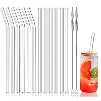 Glass Straws,14-Pack Drinking Straws, Size 8.5''x10 MM, Including 6 Straight and 6 Bent with 2 Cleaning Brush, Clear Glass Straws Reusable