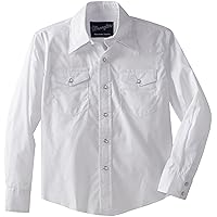 Wrangler boys Long Sleeve Dress Western Snap button down shirts, White, XX-Small US