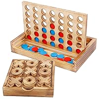 Glintoper Tic Tac Toe & 4 in a Row Table Games Set - Rustic Decor Wood Strategy Board Games for Families