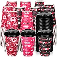 Zopeal 90 Pack Valentine's Day Paper Cups with Lids12 oz Disposable Coffee Cups Bulk Valentines Hearts Party Supplies Cups Hot Cold Beverage Drinking Cup for Coffee Cocoa Tea Water Juice