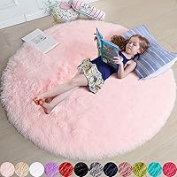 Pink Round Rug for Girls Bedroom,Fluffy Circle Rug 6'X6' for Kids Room,Furry Carpet for Teen Girls Room,Shaggy Circular Rug for Nursery Room,Fuzzy Plush Rug for Dorm,Cute Room Decor for Baby