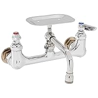 T&S Brass B-0233-01 Wall Mount 8-Inch Centers 6-Inch Swing Nozzle Double Pantry Faucet with Soap Dish, Chrome