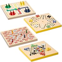 Yellow Mountain Imports Classic Games Bundle - 2-in-1 Reversible Wooden Snakes and Ladders, Ludo Game Set (11.3-inch) and 2-in-1 Reversible Ludo and Chinese Checkers (12-inch)