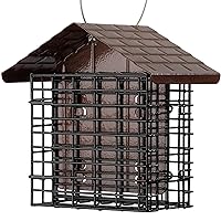 More Birds Double Suet Cage Bird Feeder with Metal Roof, Fruit and Suet Feeder, 2 Suet Cake Capacity