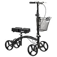 iLIVING USA Mobility Steerable Deluxe Knee Walker/Scooter with Basket, Adjustable Pads and Tiller with Dual Braking, Alternative to Crutches, Matted Black