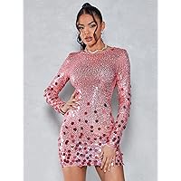 Women's Dress Sequin Bodycon Dress Dress for Women (Color : Baby Pink, Size : Large)
