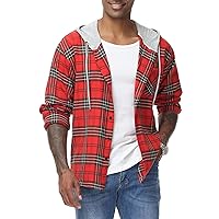 MCEDAR Men's Flannel Hoodie Plaid Shirts Jacket Casual Long Sleeve Button Down Lightweight Hooded Shirt