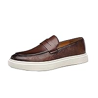 Men's Leather Penny Loafers Chunky Sole Slip-On Business Casual Shoes