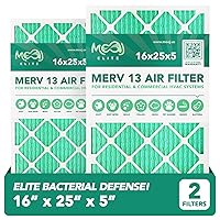 16x25x5 Air Filter (2-PACK) | MERV 13 | MOAJ Elite Bacterial & Viral Defense | BASED IN USA | Pleated Replacement Air Filters for AC & Furnace Applications | Actual Dimensions: 15.75” x 24.75” x 4.38”