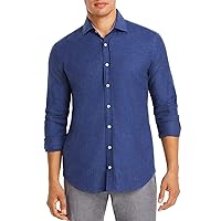 Herringbone-Pattern Classic Fit Flannel Men's Casual Shirt Blue Size XL