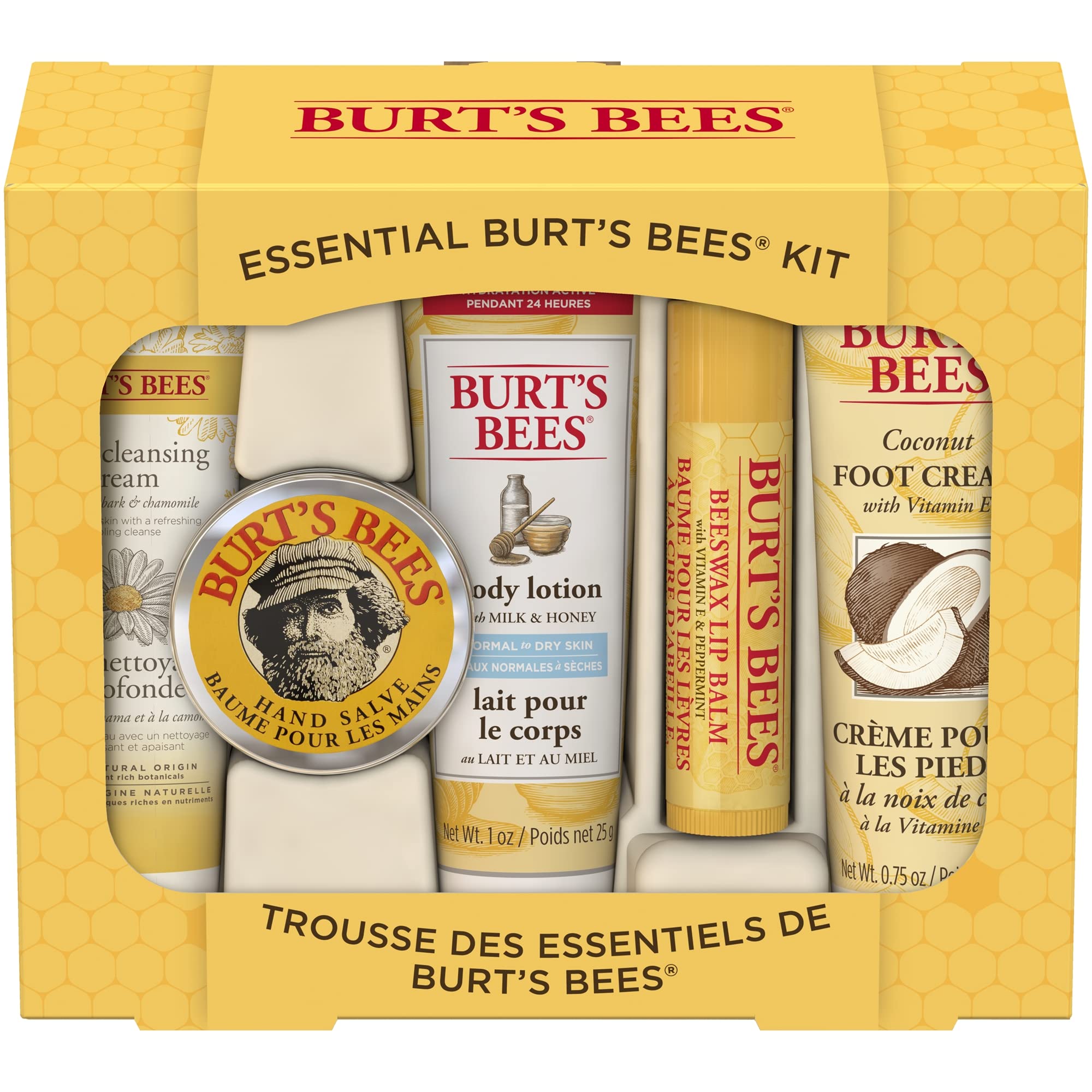 Burt's Bees Gifts Ideas, 5 Body Care Products, Everyday Essentials Set - Beeswax Lip Balm, Deep Cleansing Cream, Hand Salve, Body Lotion & Foot Cream, Travel Size