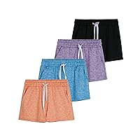 4 Pack: Girls Athletic Performance Dry-Fit Running Shorts with Drawstring & Pockets