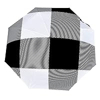 Folding Umbrellas for Rain Windproof Large Black And White Buffalo Plaid Lightweight Inverted Foldable Travel Umbrella