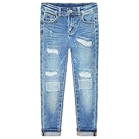 KIDSCOOL SPACE Girls Slim Ripped Holes Pink Sequin Stars Fashion Jeans
