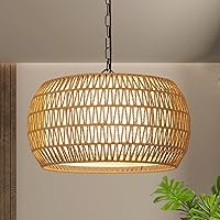 Rattan Farmhouse Chandelier Light Fixtures, 5-Lights Boho Large Pendant Light,Hand Woven Chandeliers for Dining Room with Fabric Shade,Rustic Chandeliers Hanging Light Fixtures for Kitchen Island