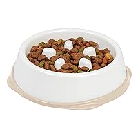 IRIS USA 2 Cups Slow Feeder Dog Bowl, Anti-Choking, Anti-Slip, Easy to Clean, Interactive Puzzle Toy, Healthy Digestion, Long snouted, Dogs Cats & Other Pets, BPA, PVC, Phthalate Free, White/Beige